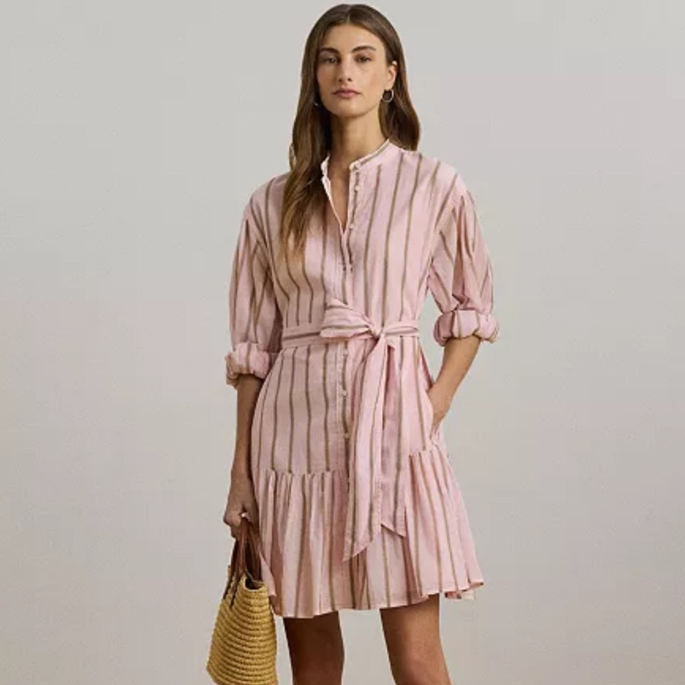 Lauren Ralph Lauren Women's Striped Voile Blouson-Sleeve Shirtdress